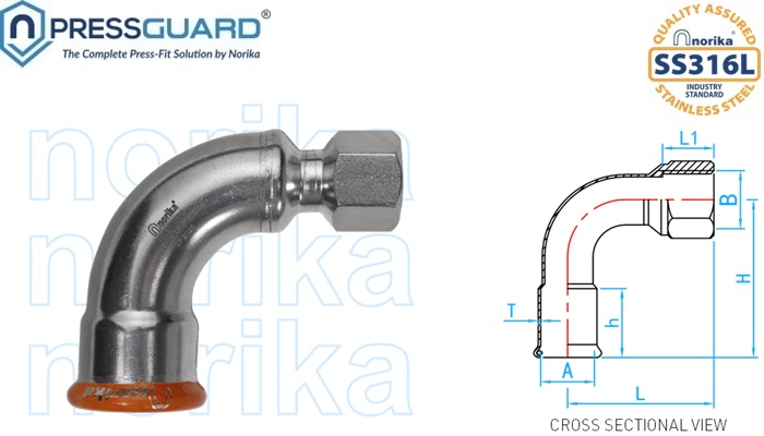 keluli tahan karat 316L press-fit siku (FI)